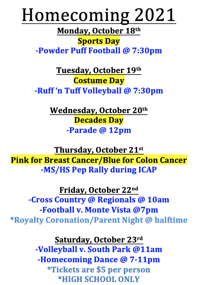 Homecoming Schedule